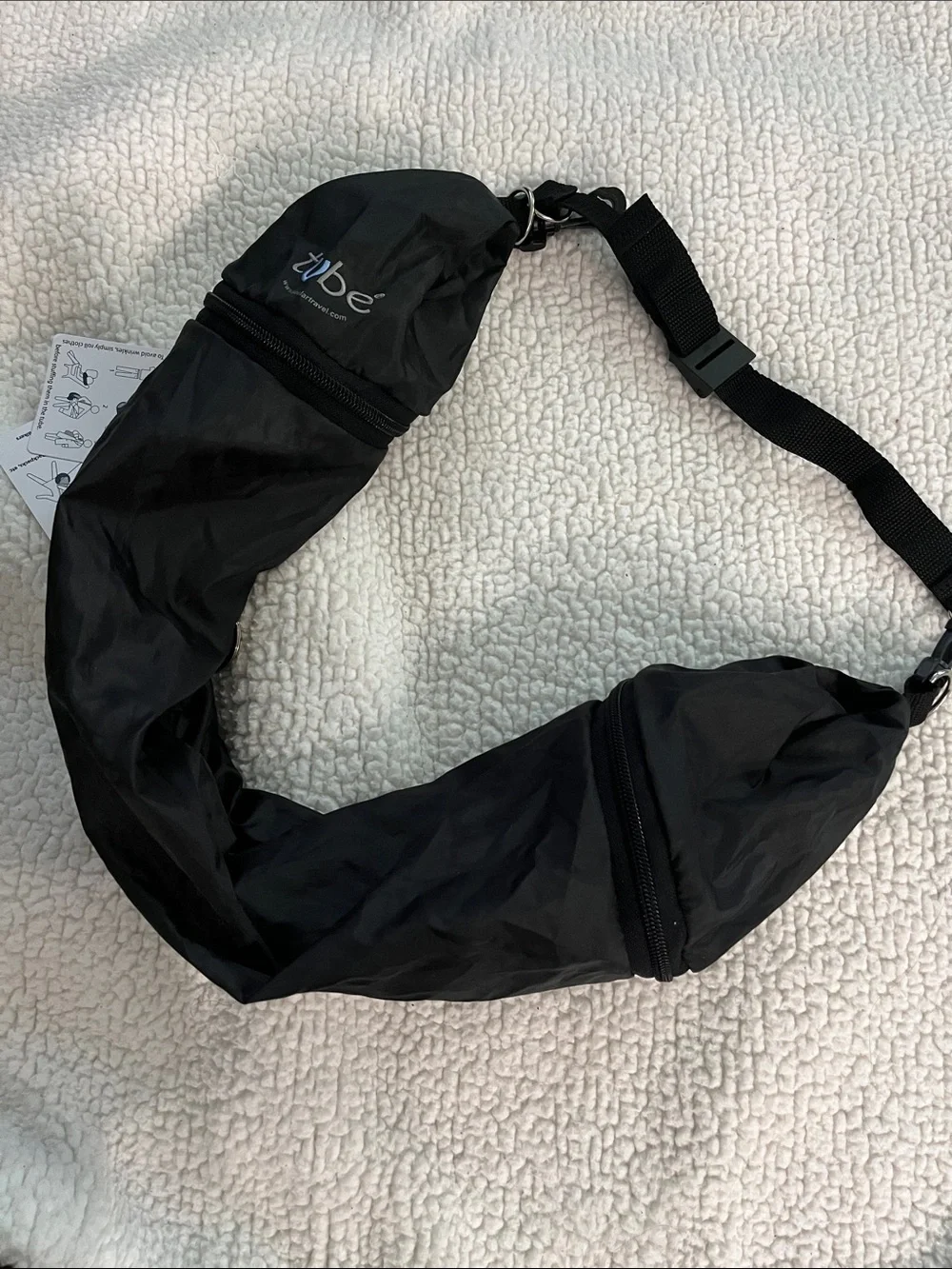 Black Garment Travel Bag. Tavel pillow you stuff w/ clothes